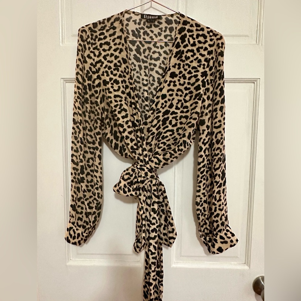 {Anthropologie + Rdalamal} Leopard Print Wrap Blouse - Sz 8